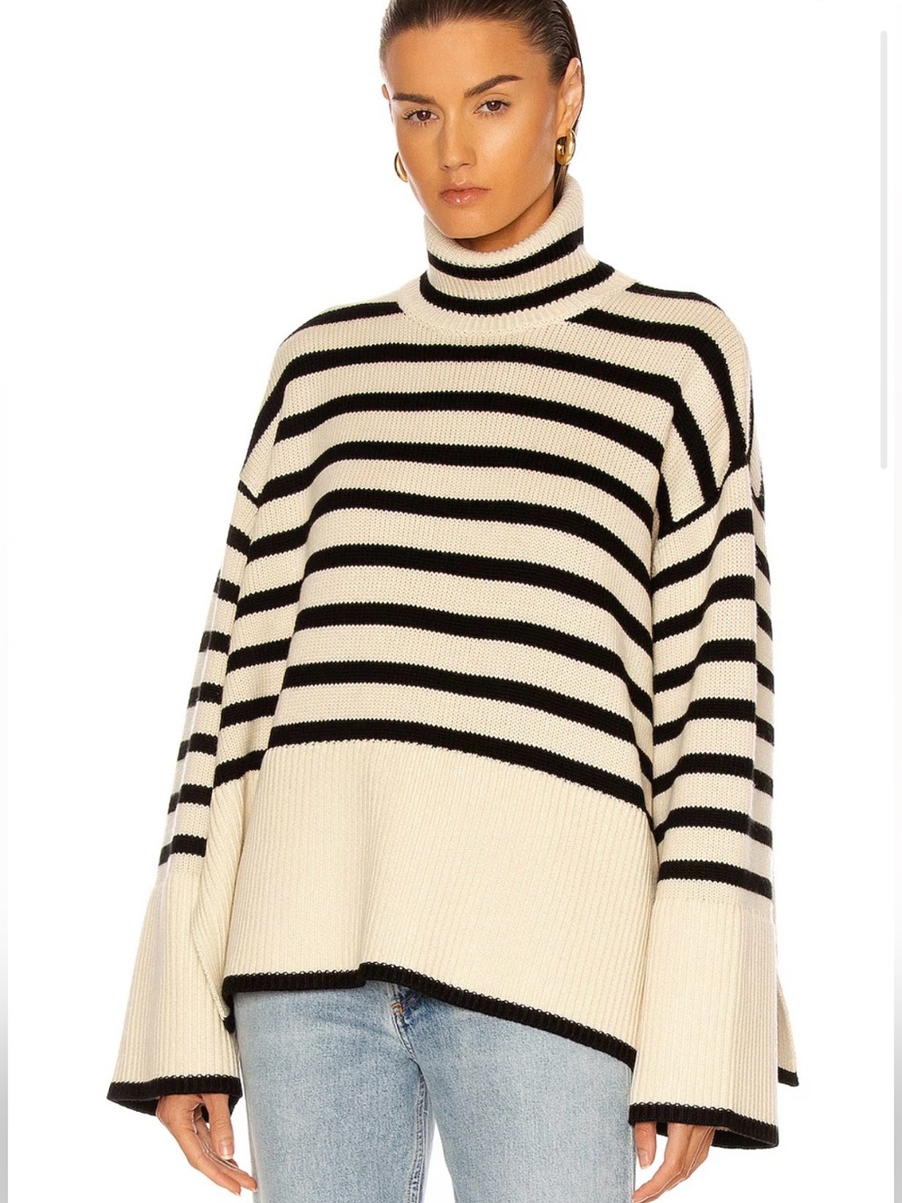 Toteme Signature Stripe Turtleneck Sweater Wool Cotton Blend Women Size S Cream - Picture 1 of 11